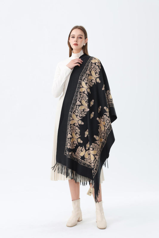 Wool Embroidered Scarf with Tassels SC-08