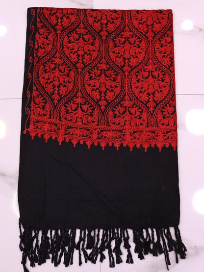 Winter Handmade Indian Jamwar Shawl Black with Red Z2