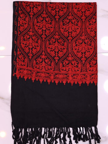 Winter Handmade Indian Jamwar Shawl Black with Red Z2