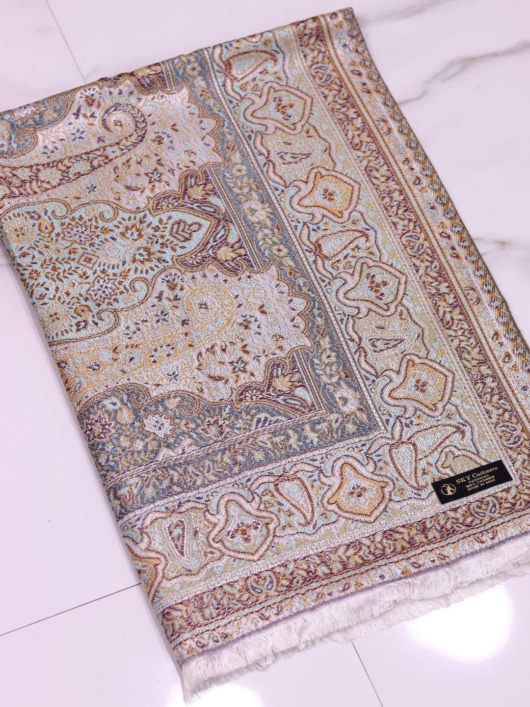 Winter Handmade Indian Jamwar Shawl Light Brown J1