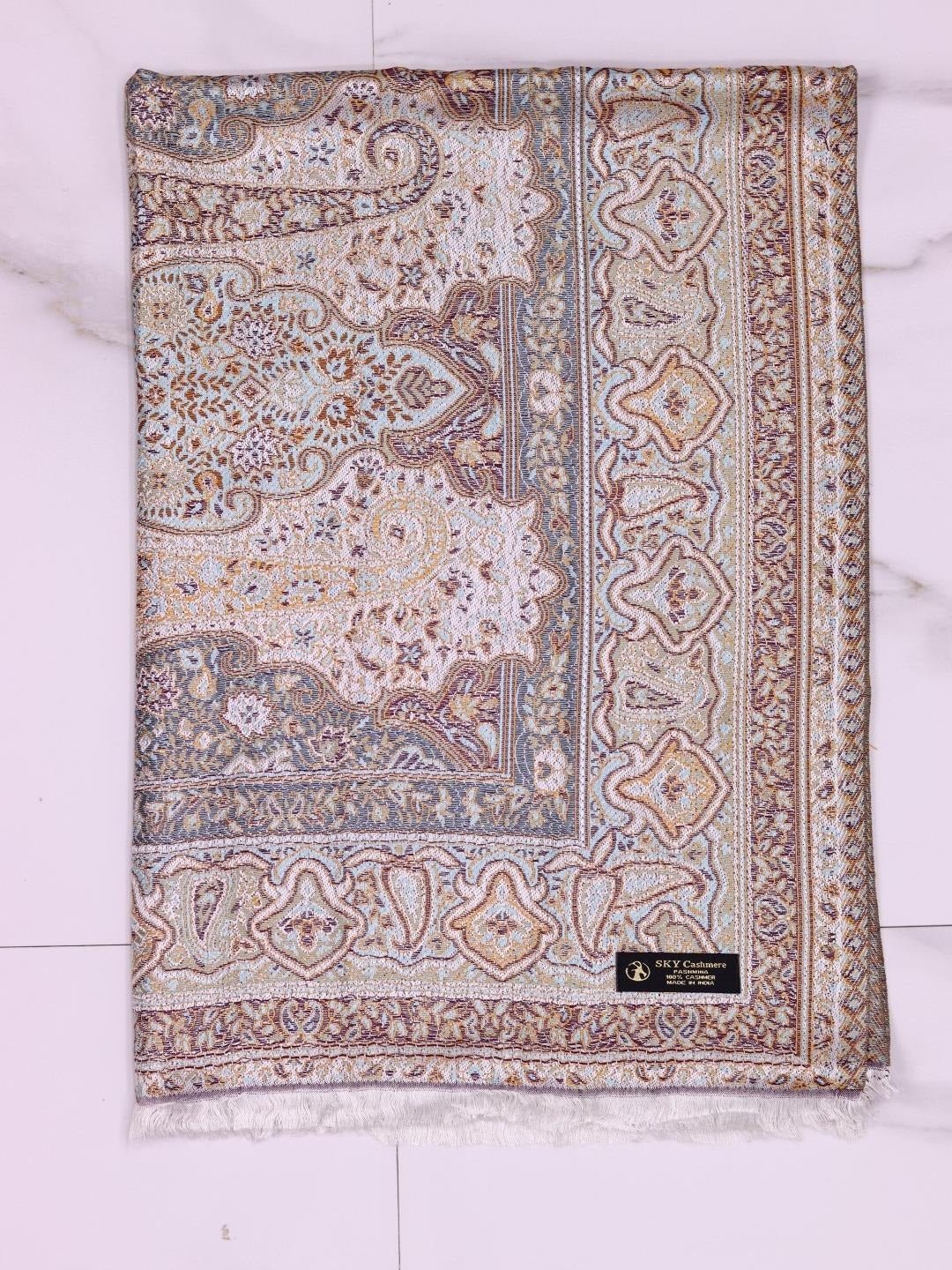 Winter Handmade Indian Jamwar Shawl Light Brown J1