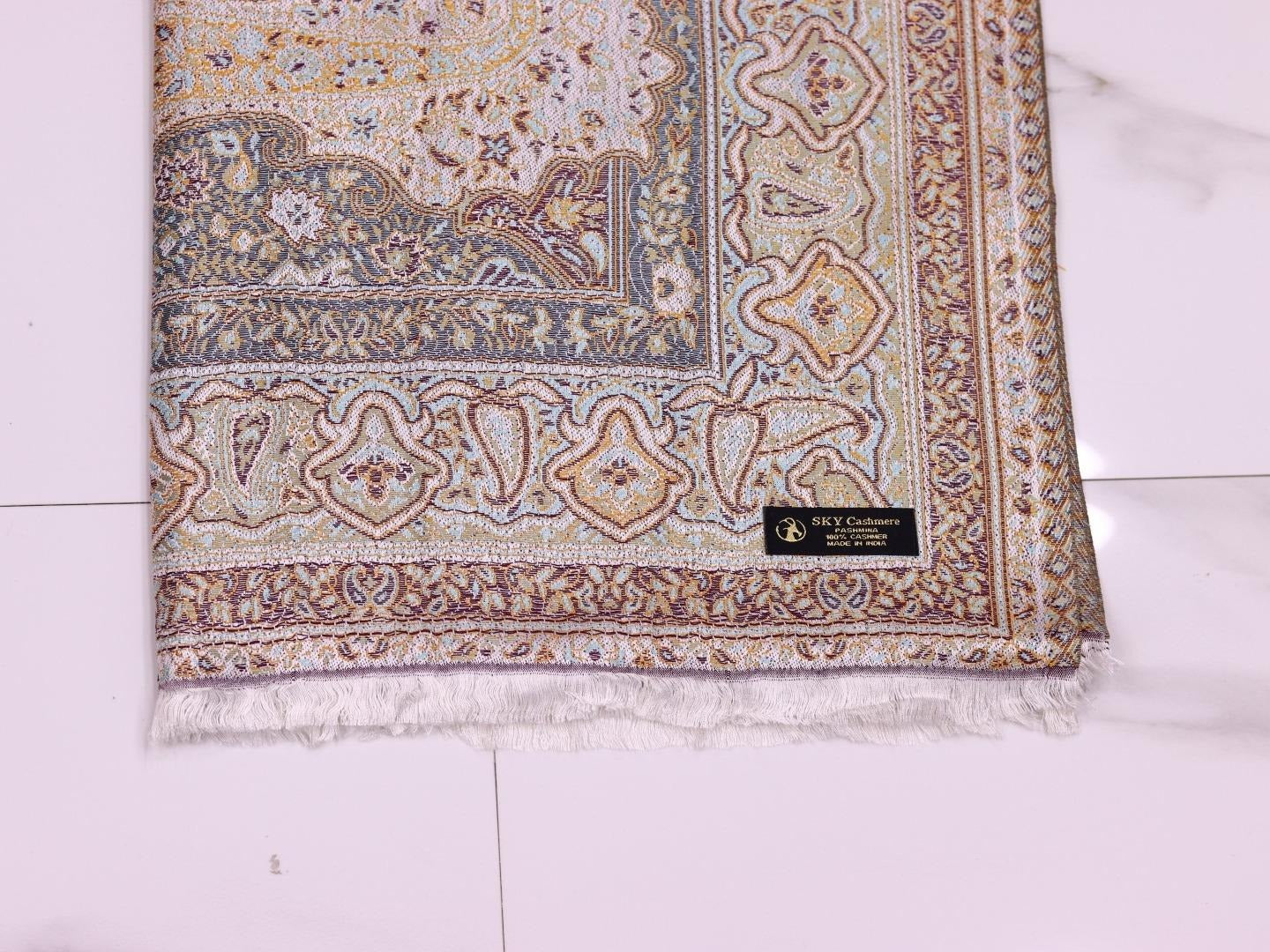 Winter Handmade Indian Jamwar Shawl Light Brown J1