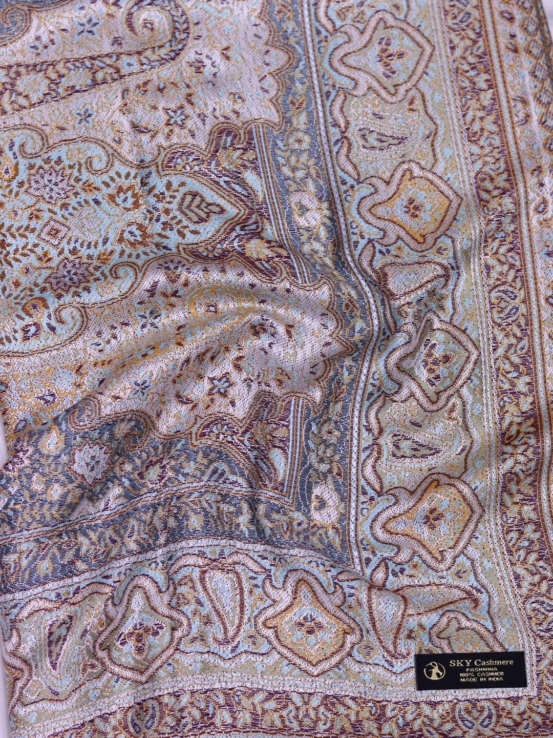 Winter Handmade Indian Jamwar Shawl Light Brown J1