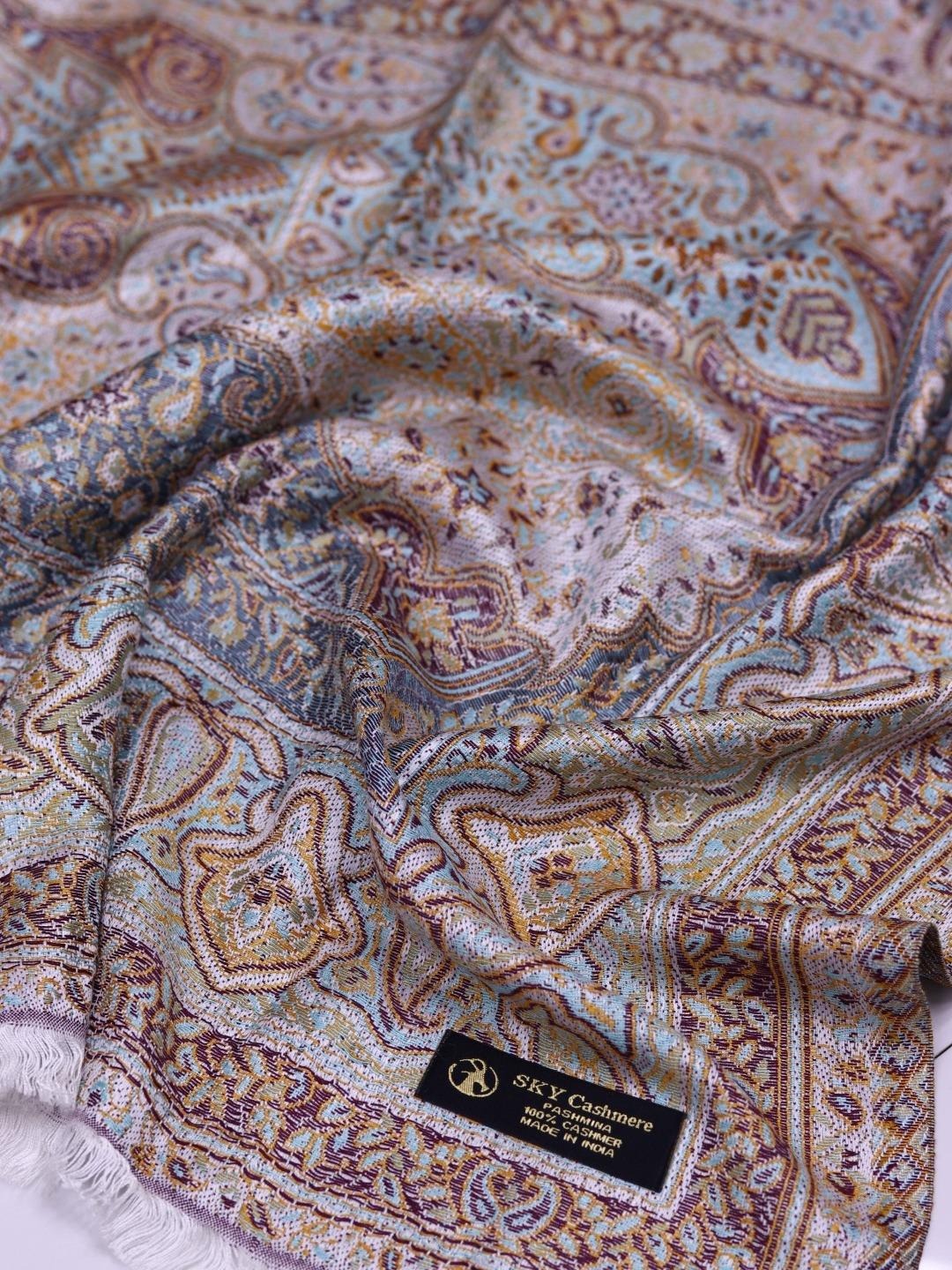 Winter Handmade Indian Jamwar Shawl Light Brown J1