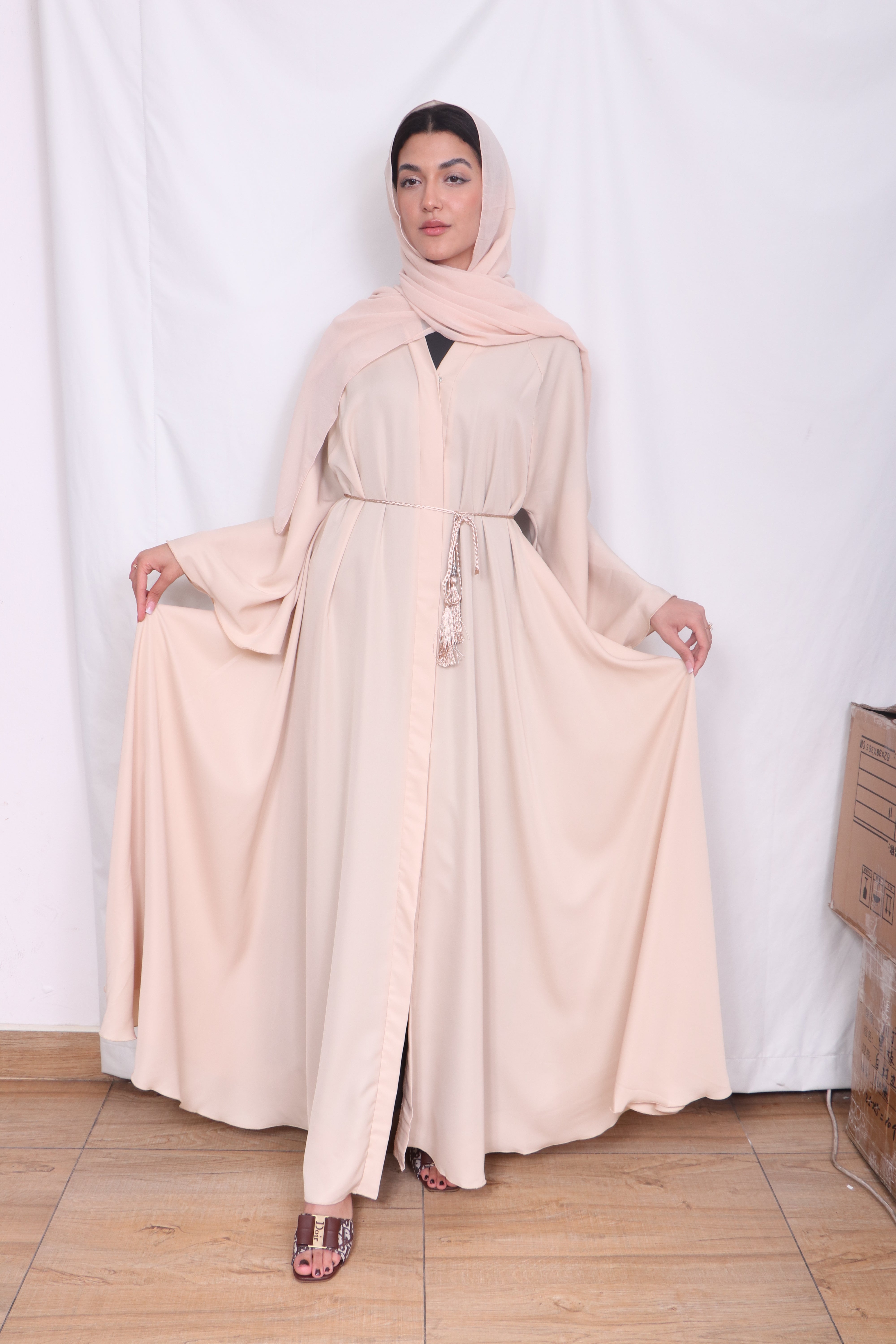 Women Muslim Fashion Abaya Peach B5: Long Sleeve, Hand Wash Only