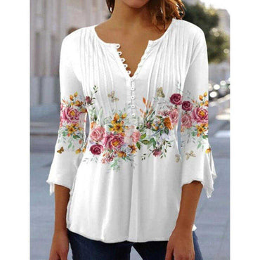 Women's Shirt Blouse Floral Print 3/4 Sleeve Casual Chiffon Top