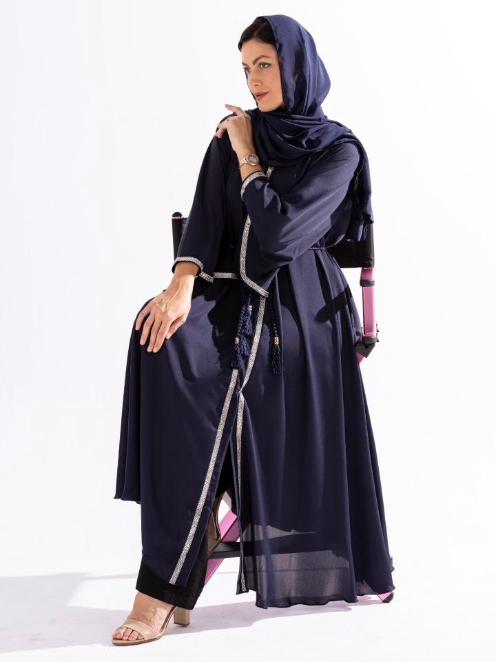 Crystal Edge Black Abaya with White Lace Work by Sky Cashmere D1