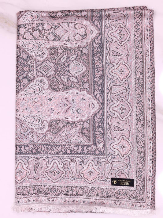 Winter Handmade Indian Cultural Jamwar Shawl For Festival Greyish Light Pink J6