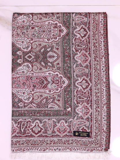 Winter Handmade Indian Cultural Jamwar Shawl For Festival Magenta Brown J8